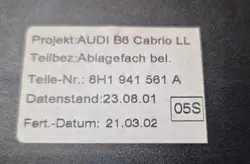 Valaistu Laatikko OEM 8H1941561A Audi A4 B6 B7 Cabriolle