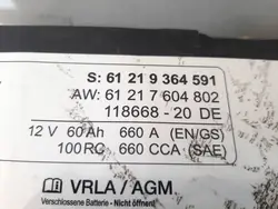 Batería AGM Start-Stop OEM 9364591 12V 60Ah BMW