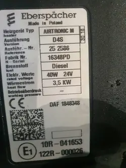 Webasto DAF XF D4S Värme OEM 1848348 - Begagnad