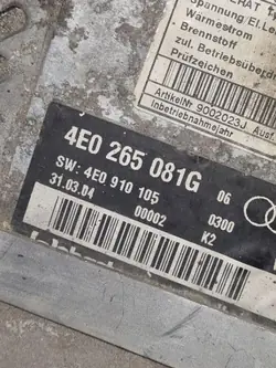 Chauffage stationnaire Webasto Audi A8 S8 D3 4E 2008 OEM 4E0265081G