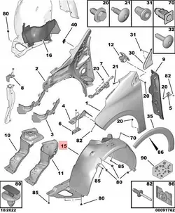 Aile avant droite Peugeot 208 OEM 9673768780