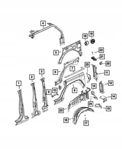 Achter rechter spatbord OEM 68302716AD Jeep Wrangler JL