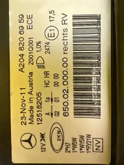 Phare Avant Droit Mercedes GLK W204 08-12 A2048206959