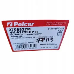 Cristal de espejo convexo derecho Nissan Micra K13 5 pines