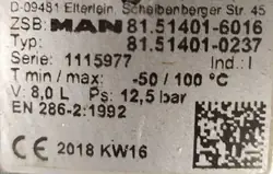 Depósito de aire 8L MAN TGX 2018 OEM 1234567 - Usado
