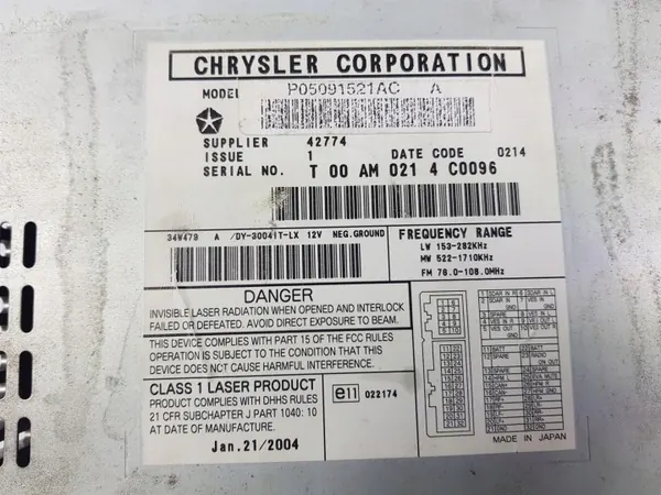 Radio P05091521AC Chrysler 300C OEM 300CRADIO image 3