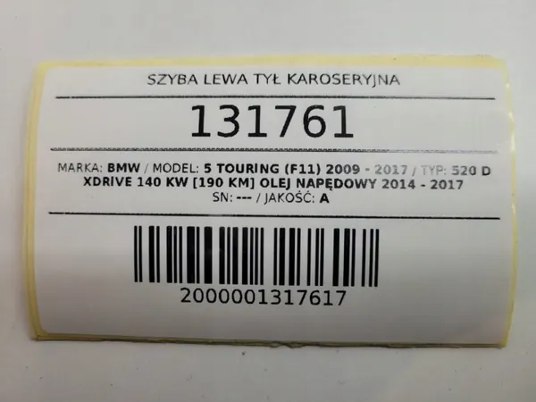 Linker achterzij carrosserieglas BMW 5 F11 OEM AUST131761 image 9