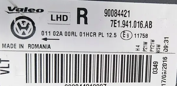 VW T6 Transporter Direito H4 VALEO 7E1941016AB image 6