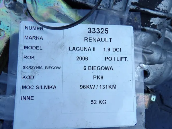 Manuaalivaihteisto Renault Laguna II Lift PK6382 1.9 DCI image 7