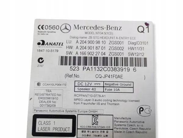 OEM A2049009810 Mercedes-Benz GLK Radio/CD/DVD/GPS image 3