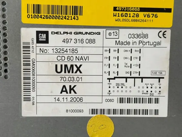 Radio CD 60 Navi OEM 13254185 Opel Corsa D 2008:lle image 5