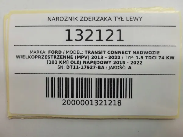 DT11-17927-B Vasen Takapuskurin Kulma Ford Transit image 9