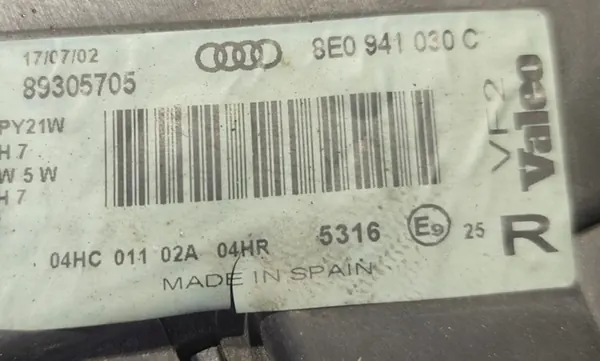 AUDI A4 B6 2002 Faro Delantero Derecho 8E0941030C image 6