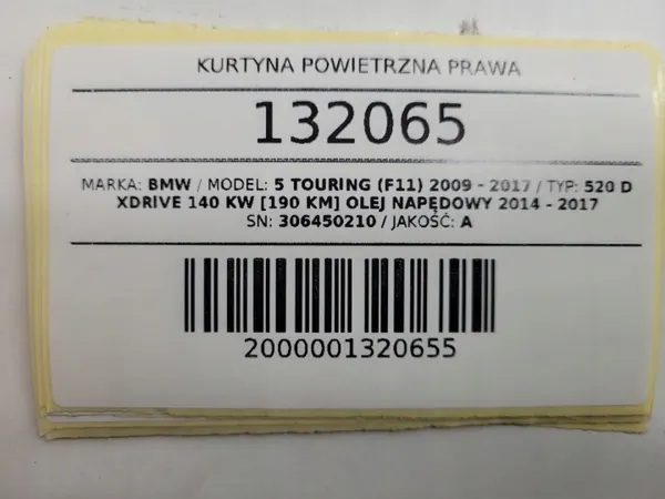 OEM 306450210 Oikea Ilmatyynyverho BMW 5 F11:lle image 8