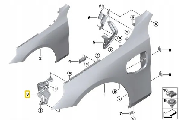 Höger stänkskärmsfäste OEM 9621190 för BMW 5 image 4