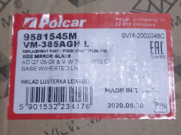 Inserto Espejo Izquierdo VW Touareg OEM 9581545M image 6