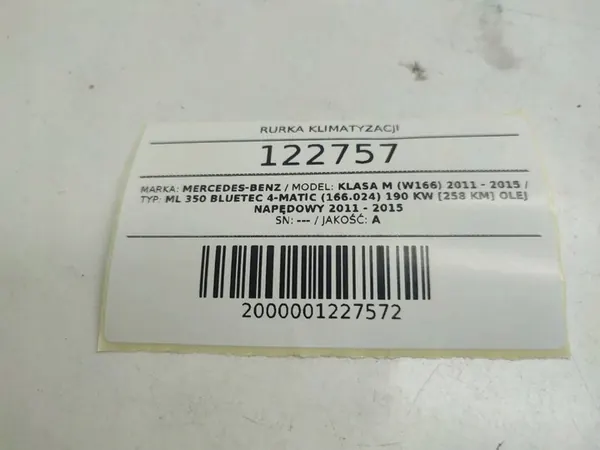 Ilmastointiputki Mercedes W166 ML A1668300215 image 6