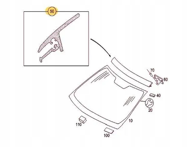 Moldura para-brisa superior dianteira Mercedes W211 OEM A2116700622 image 2