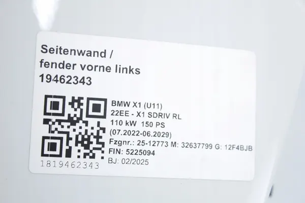 Parafango anteriore sinistro BMW U11 X1 A300 ALPINWEISS image 3