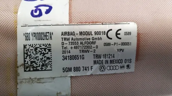 OEM S26380527 vasen verhoilmatyyny VW Golf VII GTE:lle image 4