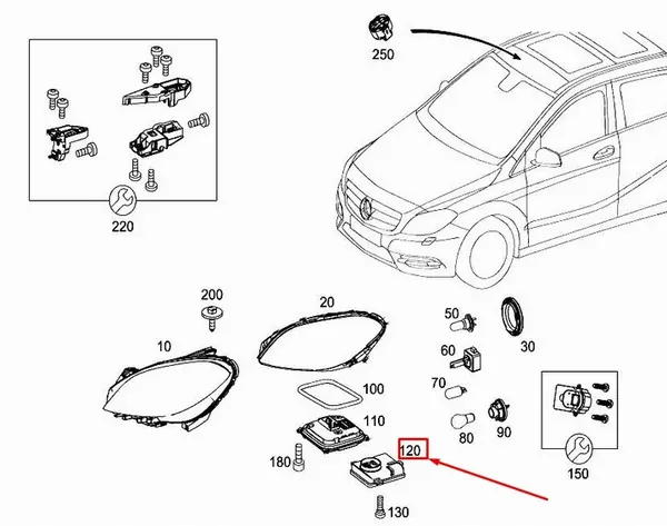 MERCEDES-BENZ B W246 Strålkastarfjärrkontroll A2189007307 image 7
