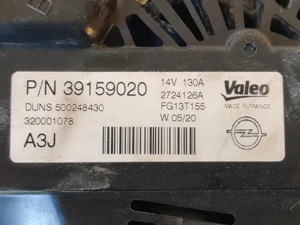 Vaihtovirtageneraattori Opel Astra K 1.4 Turbo 39159020 image 5