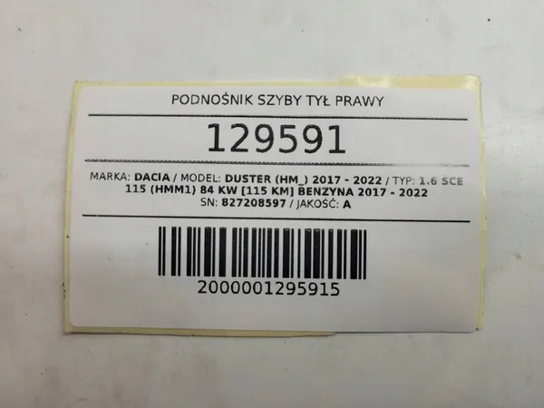 Elevador de vidro traseiro direito Dacia Duster II 827208597R image 8