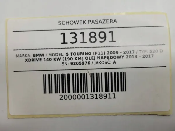 OEM 9205976 Caixa console passageiro BMW 5 F11 F10 image 10