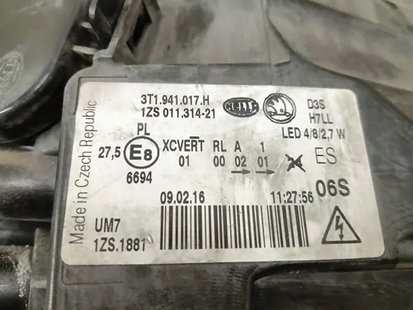 Vasen Xenon Ajovalo Skoda Superb II Lift 13- OEM 3T1941017H image 6