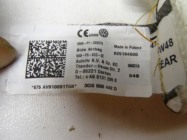 OEM 3G0880442D Airbag Oikea Takaistuin VW Passat B8 image 6