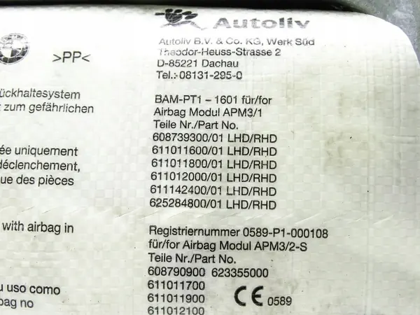 Coussin gonflable passager OEM 9230399 BMW 5 F10 image 3