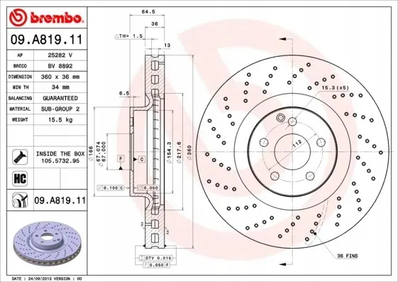 Brembo 09.A819.11 Remschijf image 3