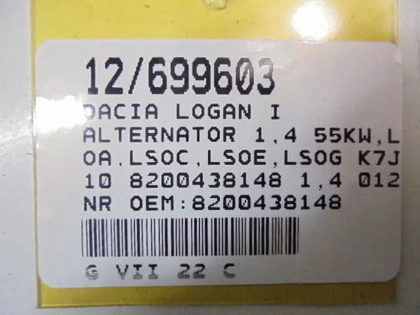 Vaihtovirtageneraattori Dacia 1.4 55KW OE 8200438148 image 7