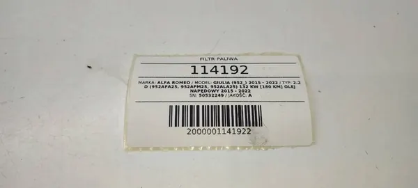 Bränslefilter Hölje 50532249 Alfa Romeo Giulia 2.2 D image 6