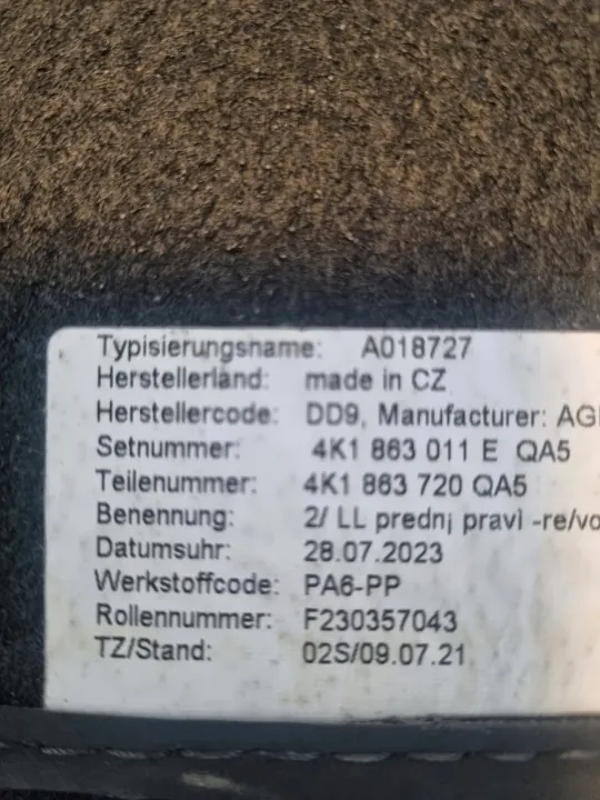 Audi A6 A7 4K samettimatot OEM 4K1863011E image 3