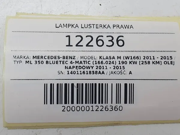 Rechte Spiegel LED Lampe OEM 1401161858AA Mercedes image 6