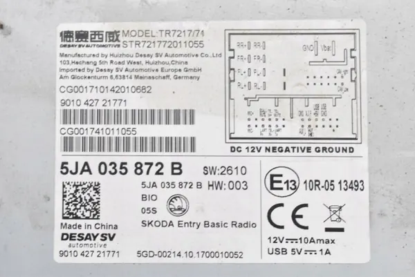 Reprodutor Media Skoda OEM 5JA035872B para Rapid Lift image 7