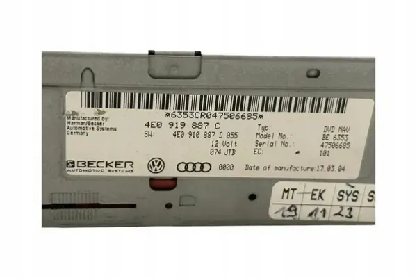 Audi CD-vaihtaja OEM 4E0910887D 3.0L Dieselille image 7