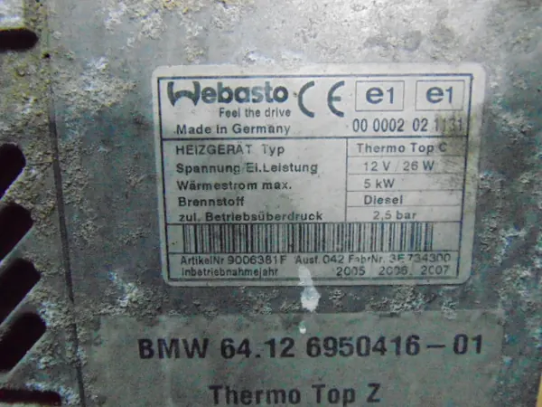 BMW 6950416 Chauffage auxiliaire Webasto pour Série 7 E65/E66 image 5