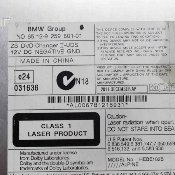 CD-vaihtaja OEM 9259801 BMW 5-sarja F10 image 5