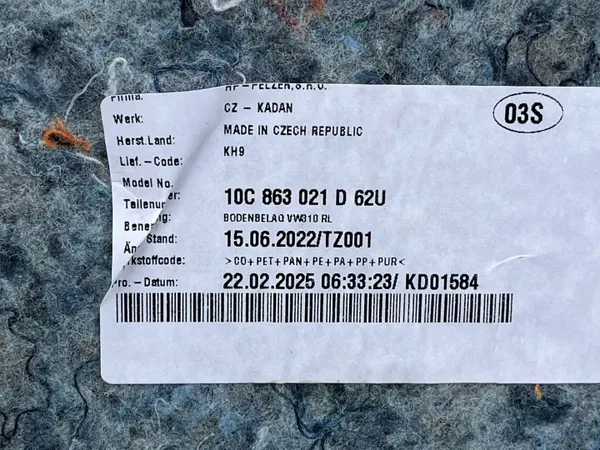 Äänieristys lattiamatto etu VW ID Buzz GTX OEM 10C863021D image 3