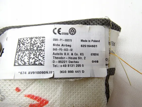 Airbag OEM 3G0880441D Siège Arrière Gauche VW Passat B8 image 6
