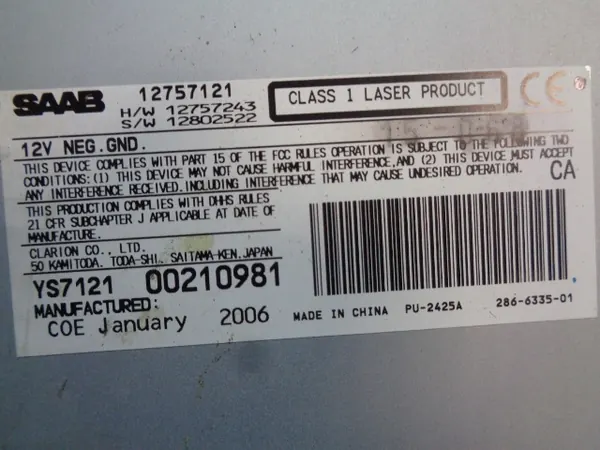 Saab CD-vaihtaja OEM 12757121 9-3 II:lle 2002-2007 image 3