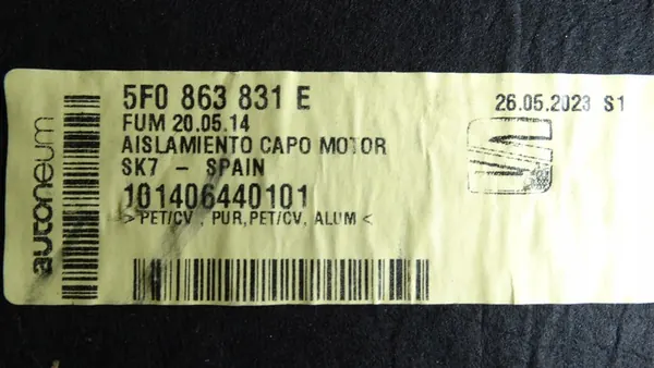 Motorhuv isolering SEAT LEON III 5F0863831E image 7