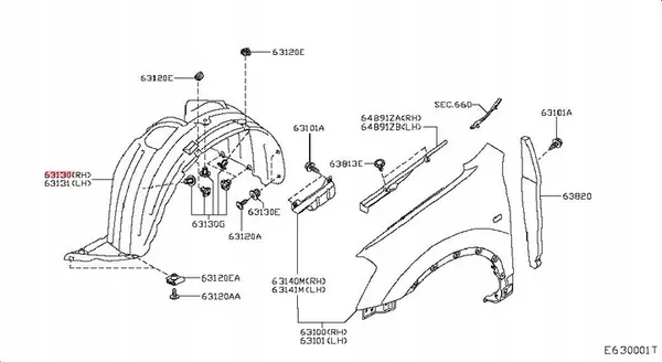 Nissan OE Front Wheel Arch Right 63840BR20A image 2
