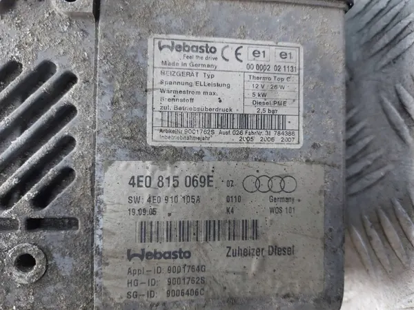 WEBASTO HEATER AUDI A8 D3 LIFT 4E0815069E image 3