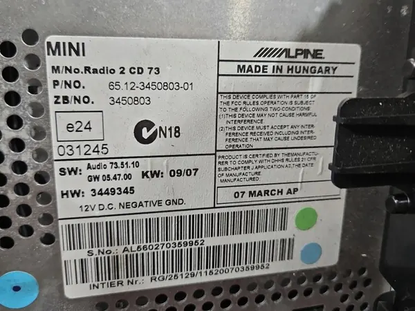 OEM 3449345 Tehdasradio MINI Cooper One II R56:lle image 6