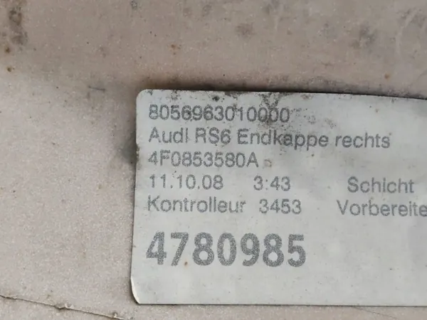 Garniture de pilier Audi RS6 OEM 4F0853580A - Occasion image 5