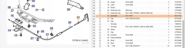 Motorkapopeningshendel OEM 12786265 voor Saab 9-3 Cabrio image 6