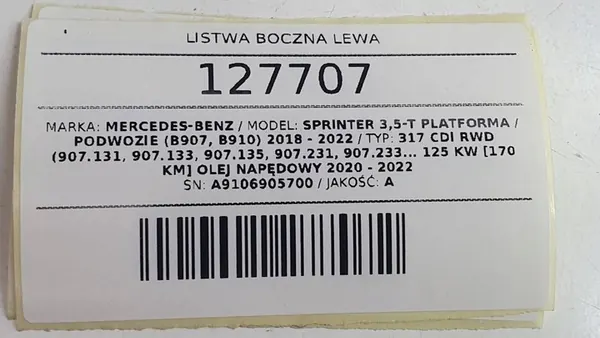 Left Side Trim Mercedes Sprinter W907 W910 OEM A9106905700 image 9